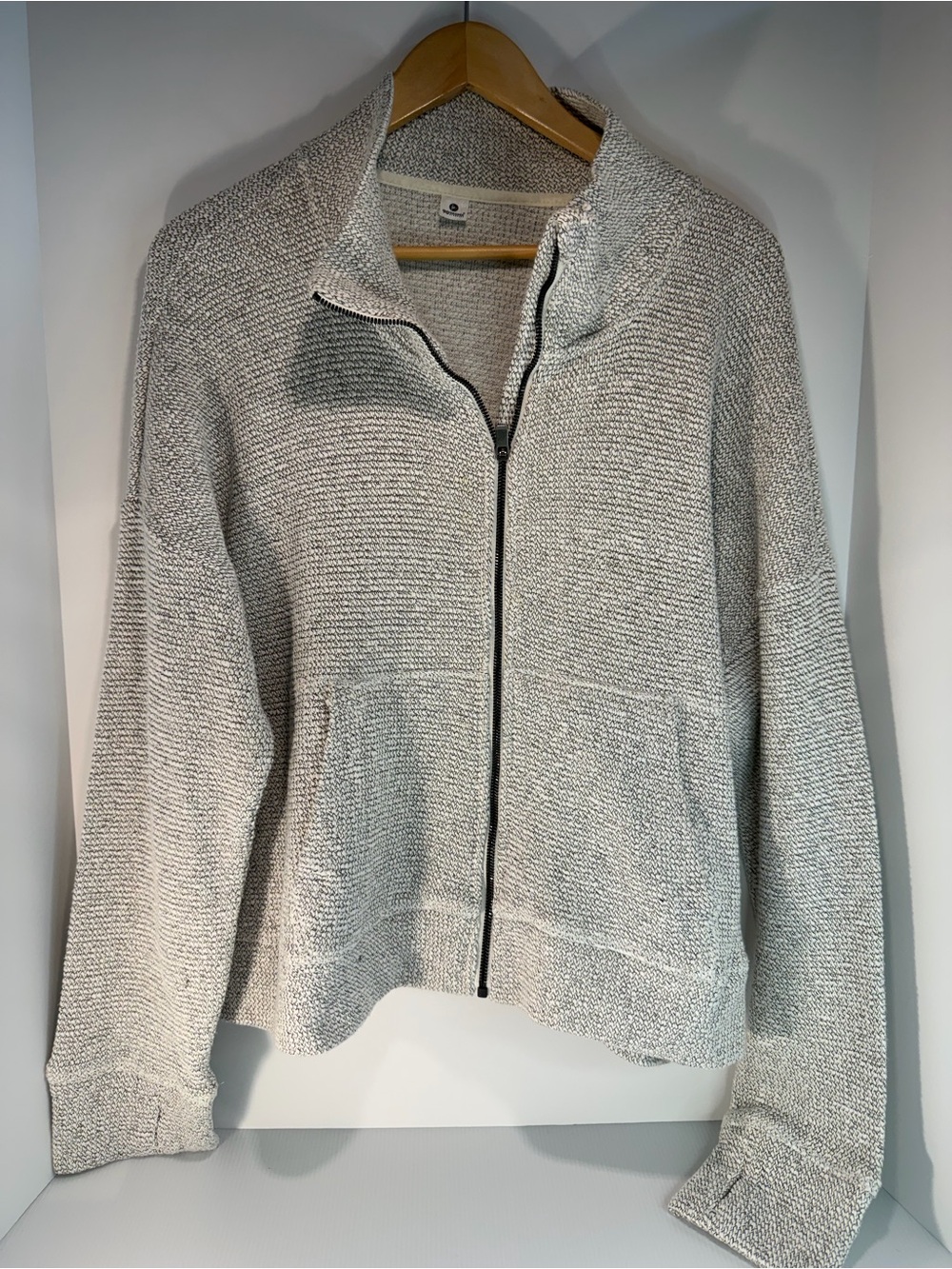 Sweaty Betty Restful Bouclé Half Zip Pullover Gray white Sweater jacket XL